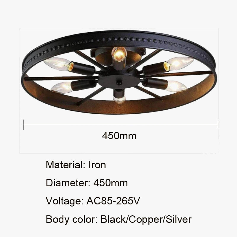 Decorative retro industrial round iron ceiling light