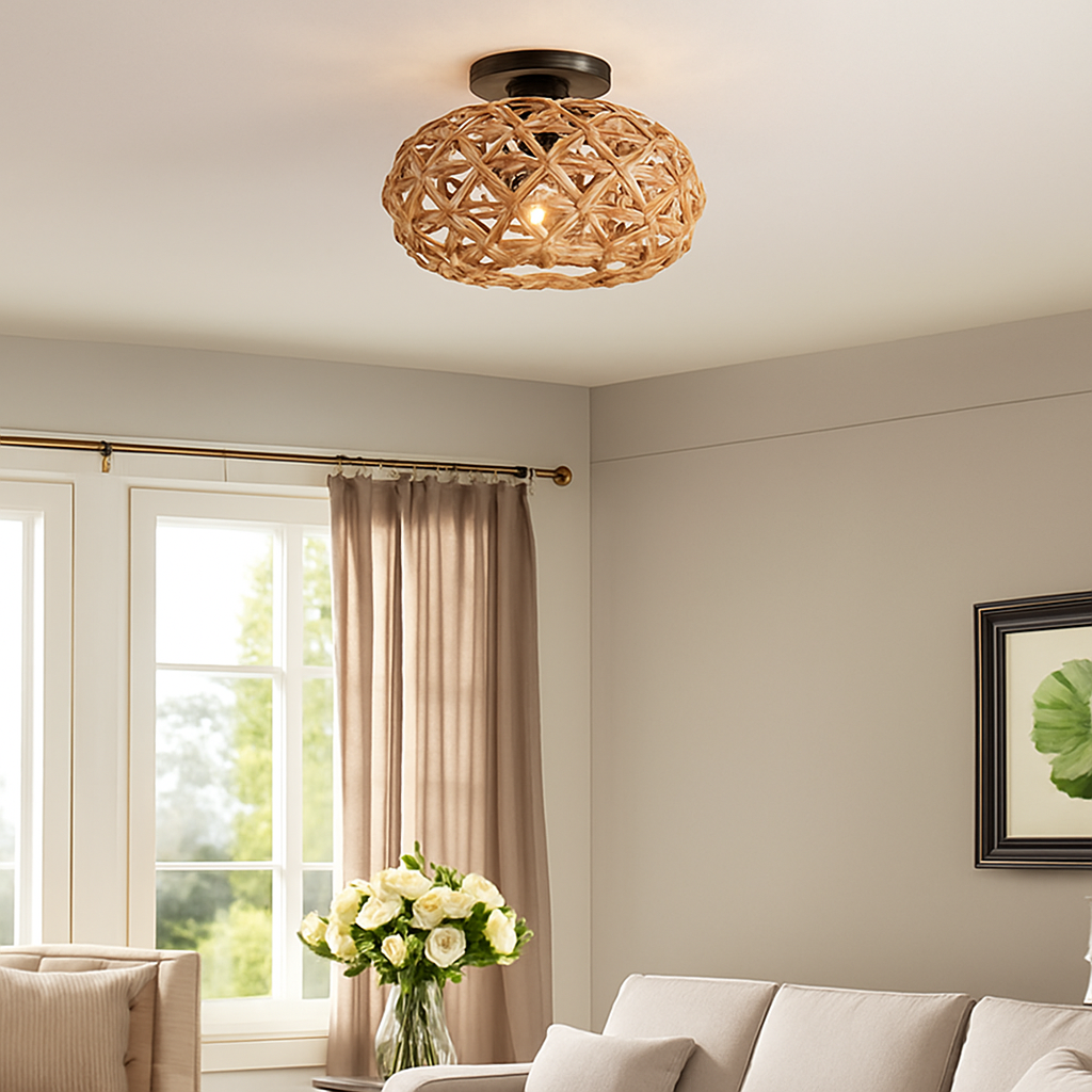 Rustic industrial hemp rope woven ceiling light