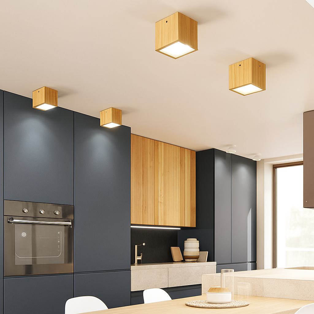 Wooden cube LED ceiling spotlight
