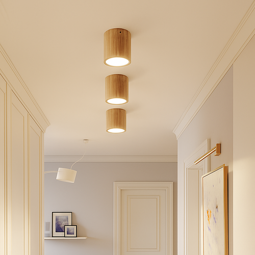 Wooden cube LED ceiling spotlight - vue 3 sur 5