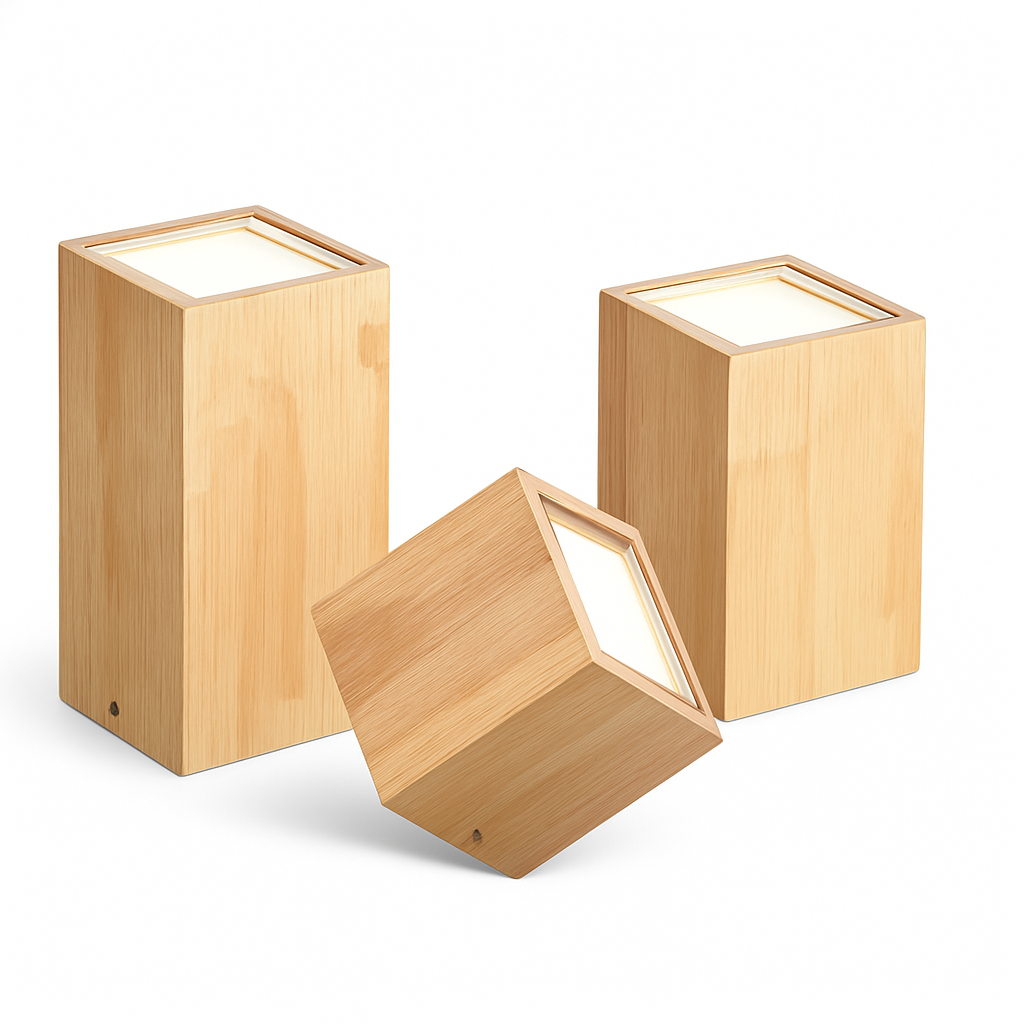 Wooden cube LED ceiling spotlight - vue 4 sur 5