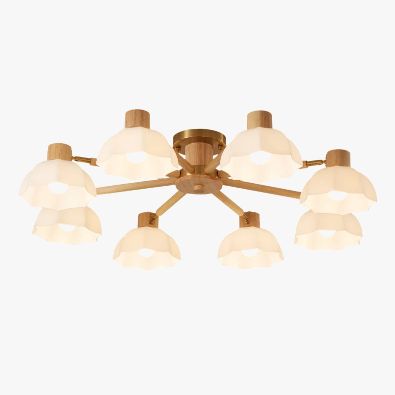 Nordic rubber wood ceiling lights with glass lampshades for modern living room, warm white or cool light, bedroom chandelier