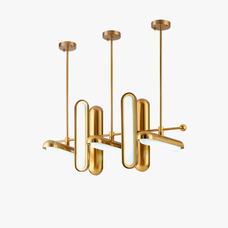 Postmodern gold art deco iron and glass chandelier for dining room