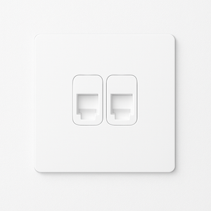 Double RJ45 socket in matte white steel with rounded edges