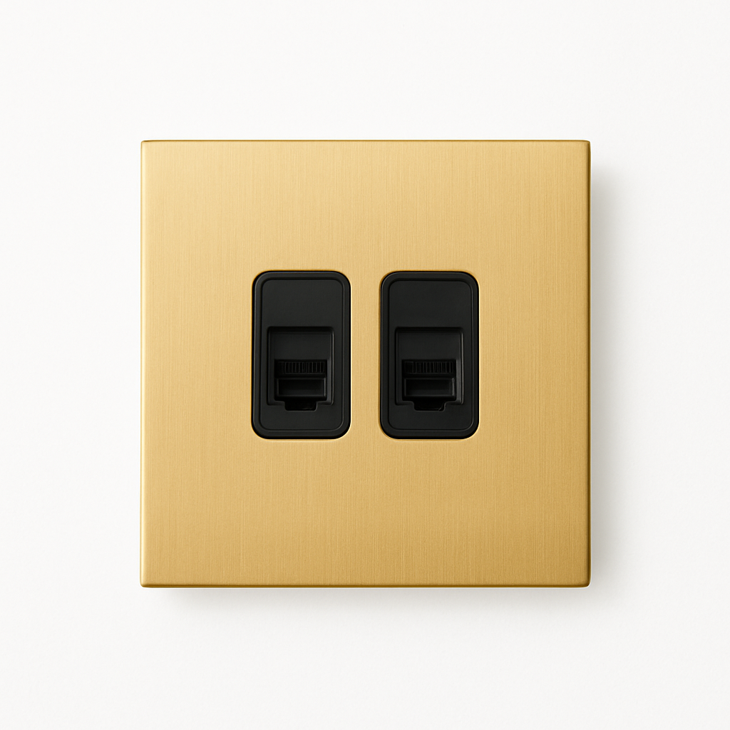 Brushed gold steel double RJ45 socket
