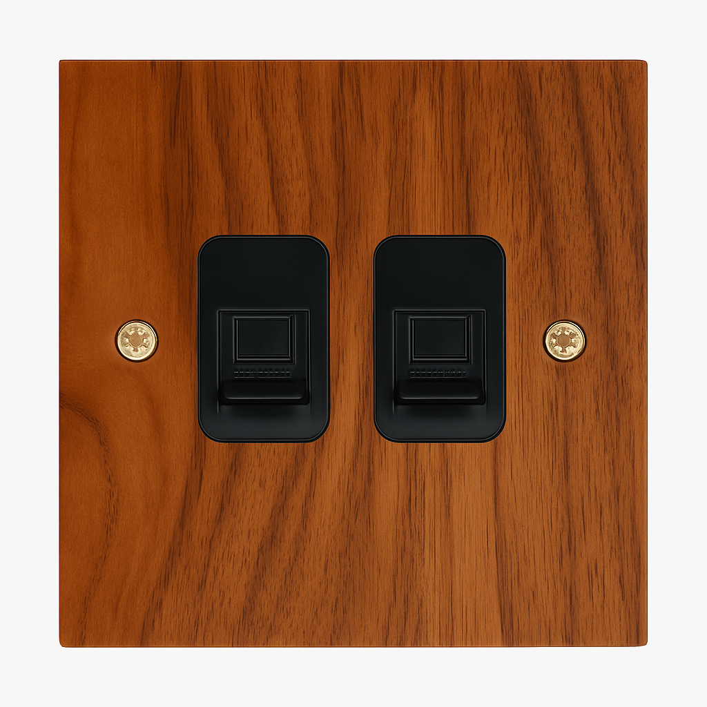 Double RJ45 socket in wood with gold screws