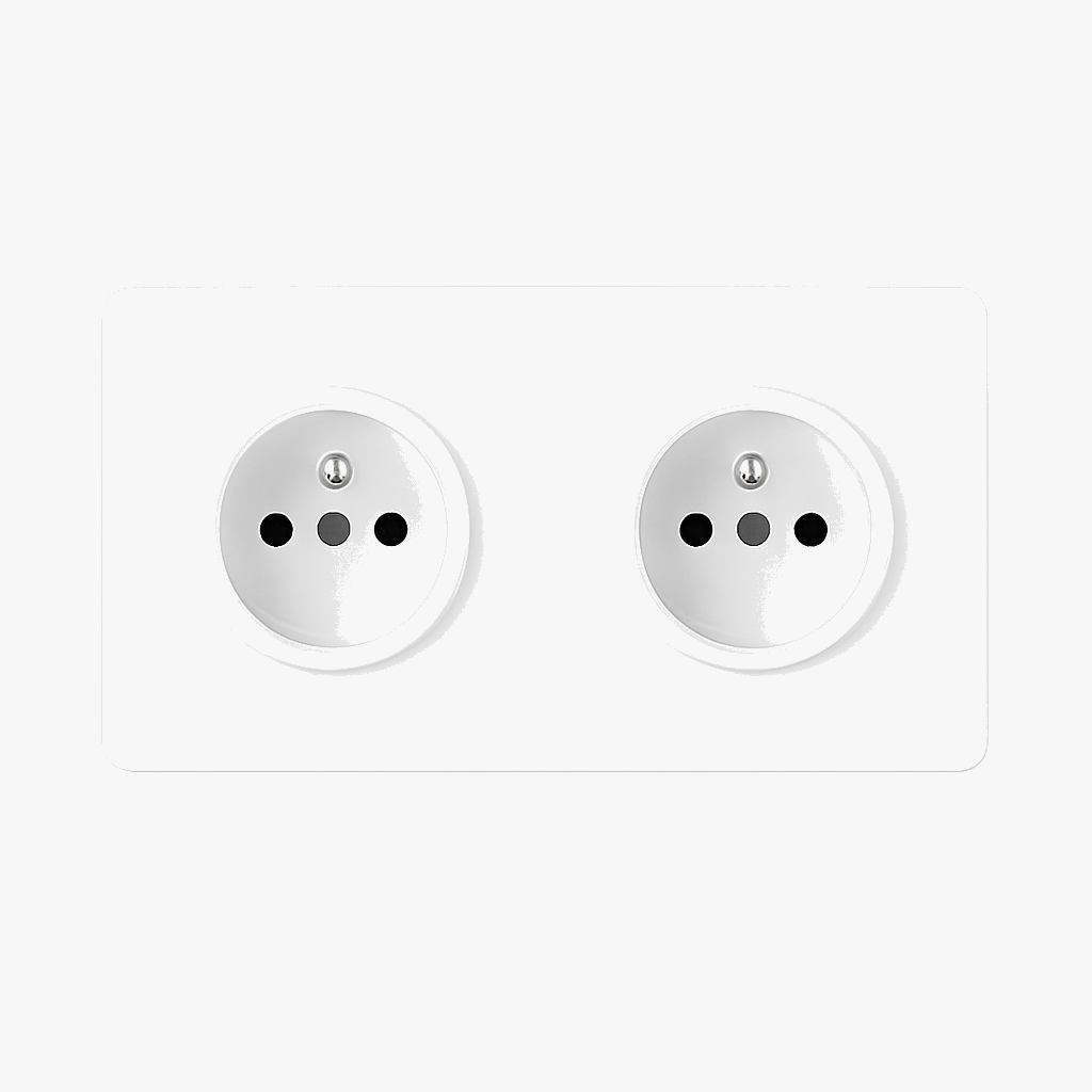 Double electrical socket in matte white steel with rounded edges
