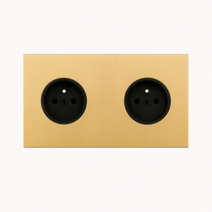 Double electric socket in brushed gold steel