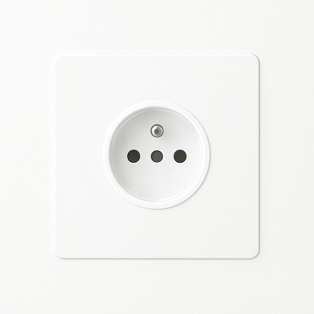 Matte white steel electric socket with rounded edges