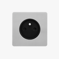 Light grey brushed steel electrical socket with rounded edges