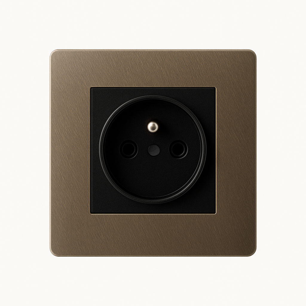Aged grey steel electrical socket with rounded edges