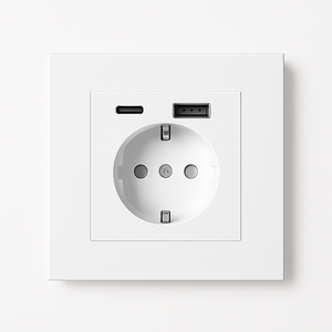 Electric socket with double USB and USB type-C in matt white steel