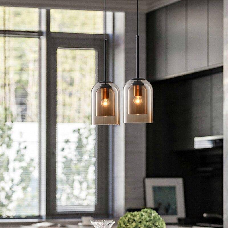 Double smoked glass rounded tube pendant light - vue 6 sur 9