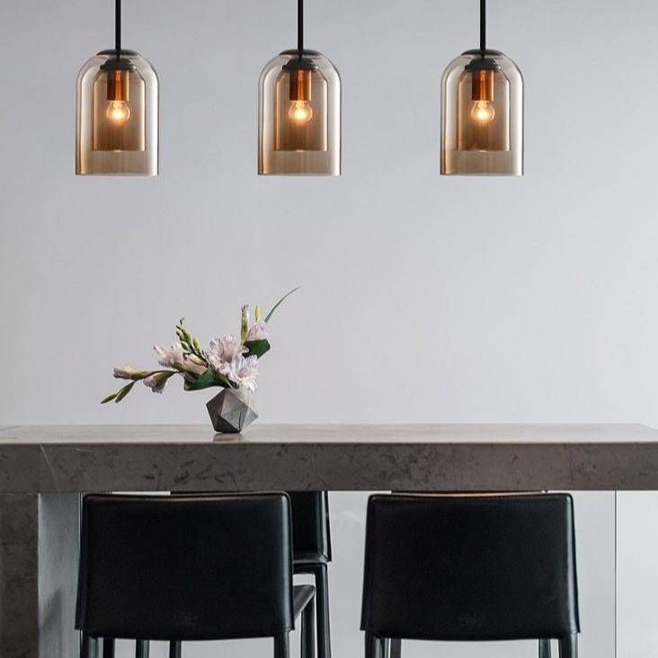 Double smoked glass rounded tube pendant light