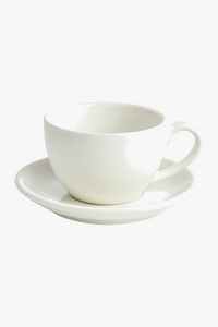 Modern barista-style ceramic coffee set with saucer