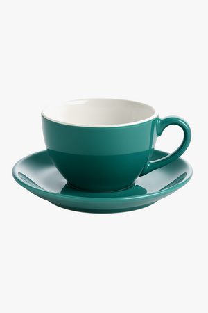 Modern barista-style porcelain coffee cup and saucer set