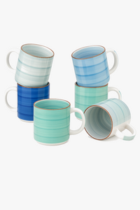 Ceramic coffee and tea set, 6 hand-painted spiral mugs