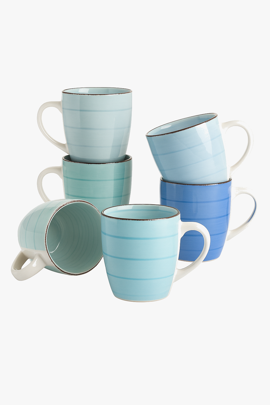 Ceramic coffee and tea set with hand-painted spirals, set of 6