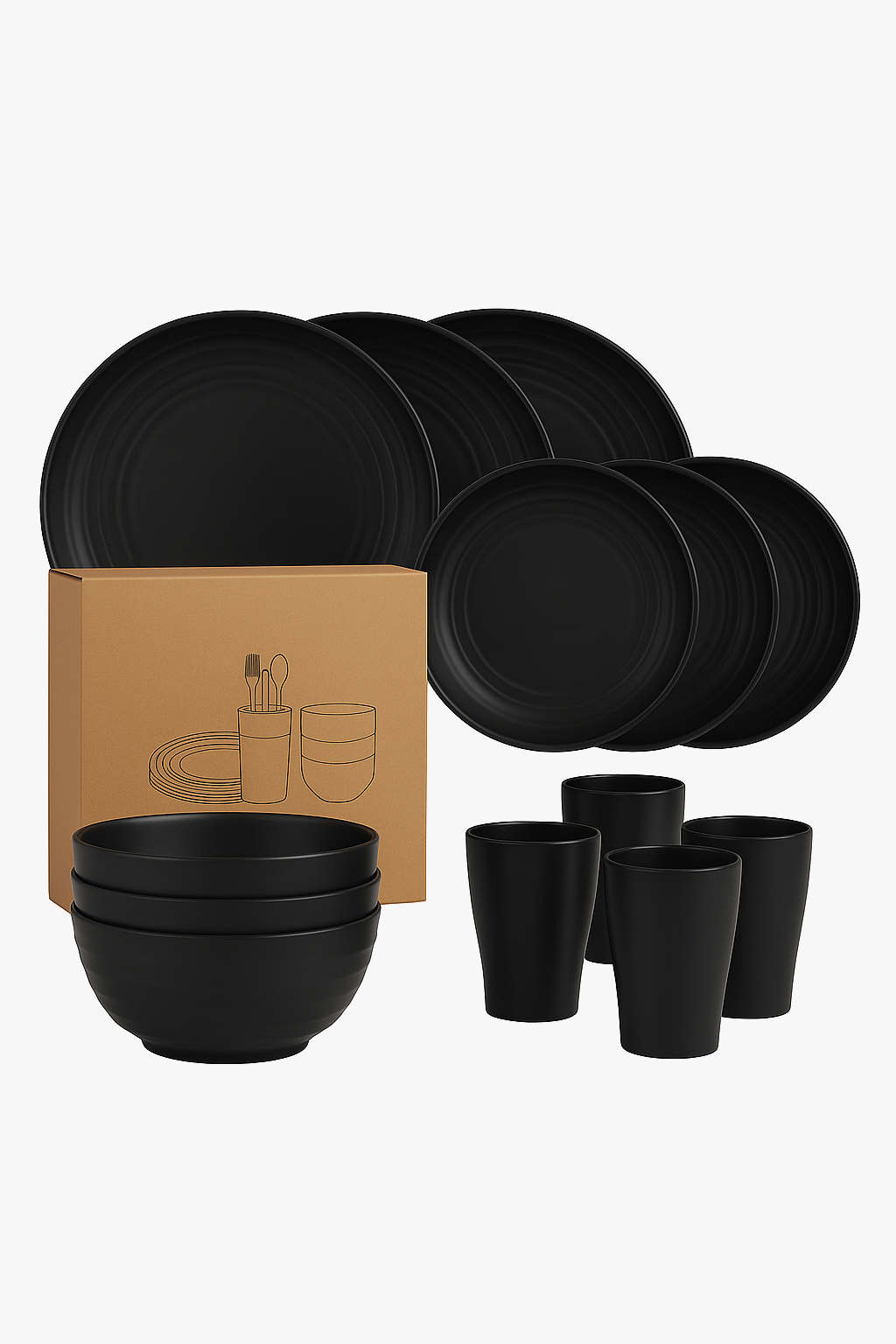 Unbreakable wheat straw tableware set for camping