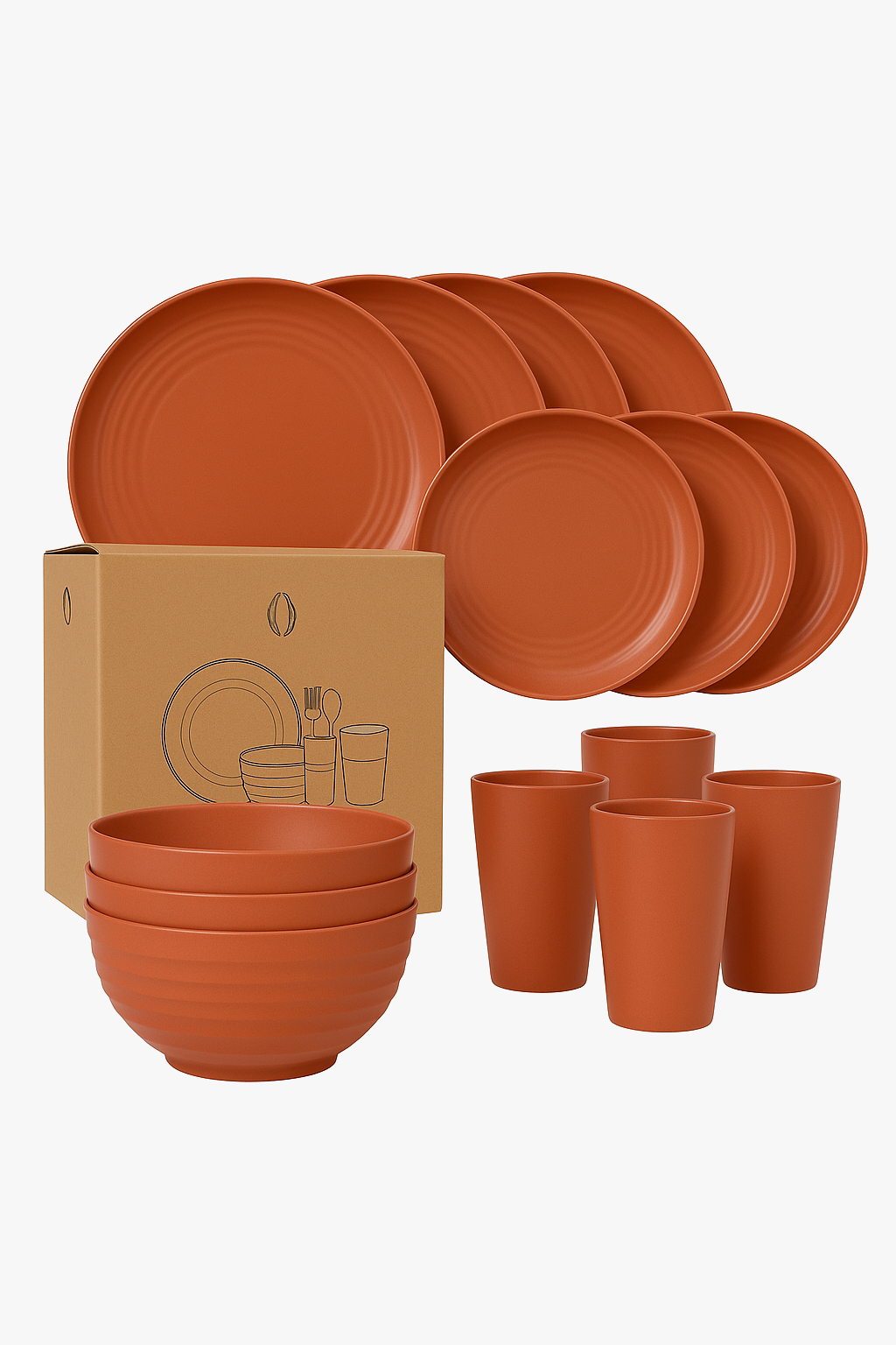 Lightweight unbreakable wheat straw tableware set