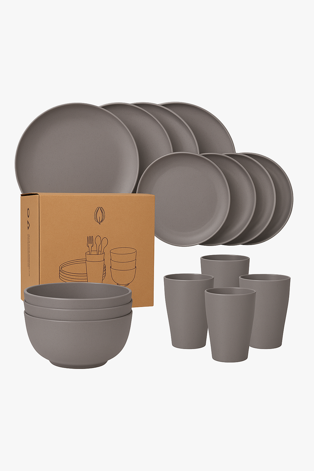 Unbreakable wheat straw tableware set for camping