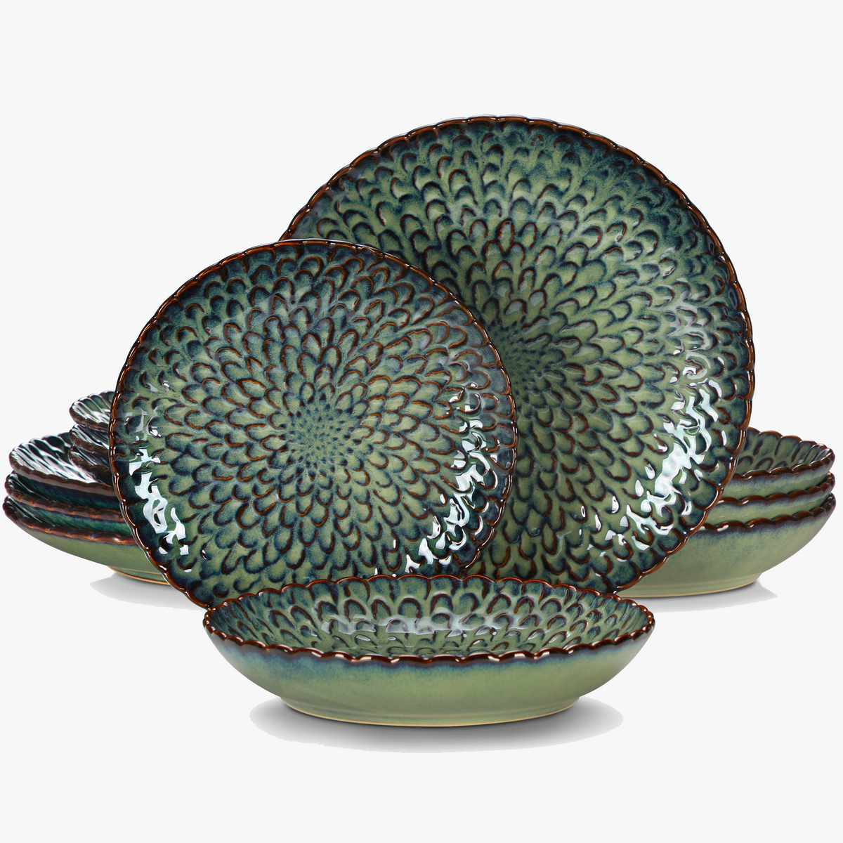 Textured stoneware ceramic dinner set, 12 pieces