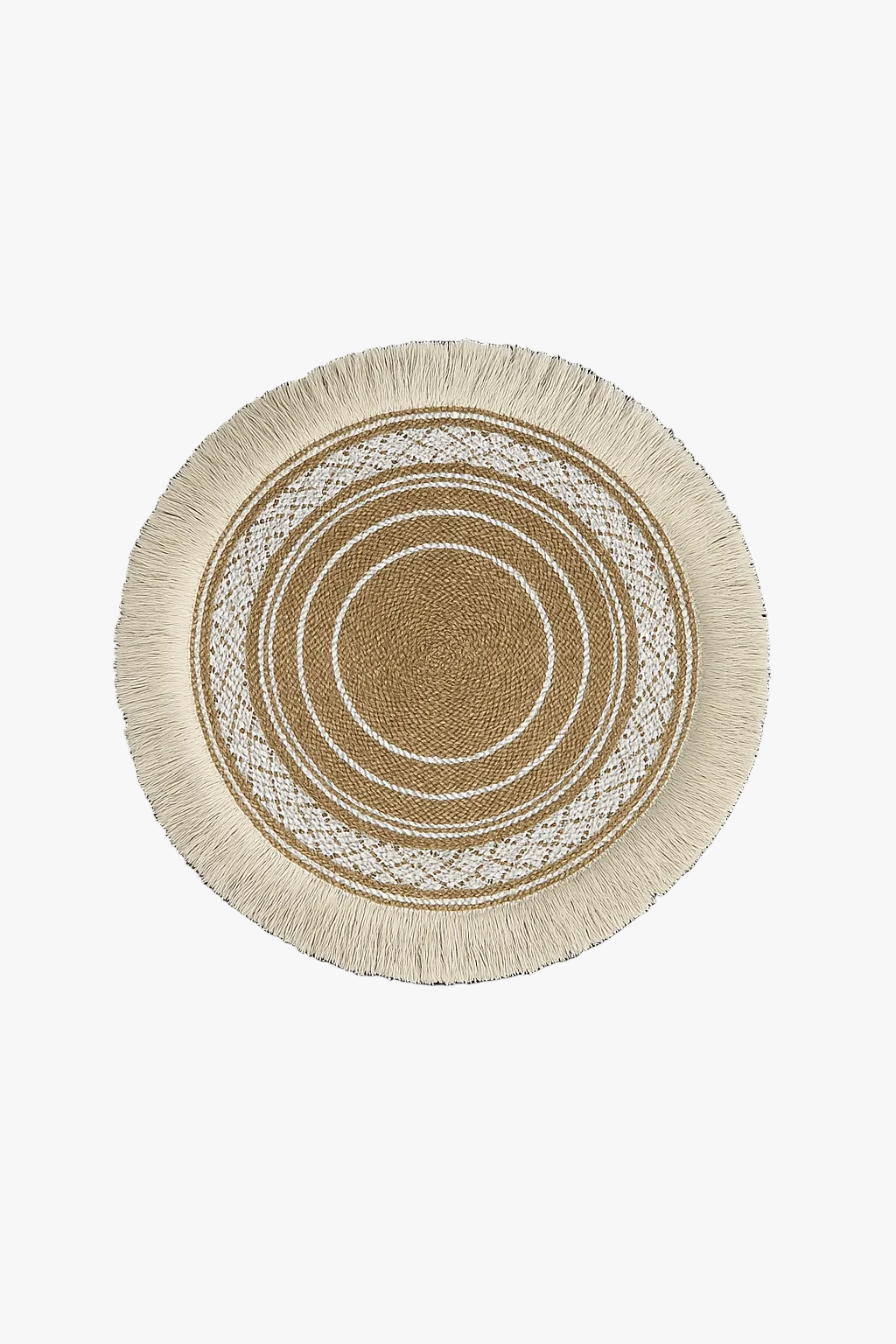 Rustic round woven bamboo placemat with tassels