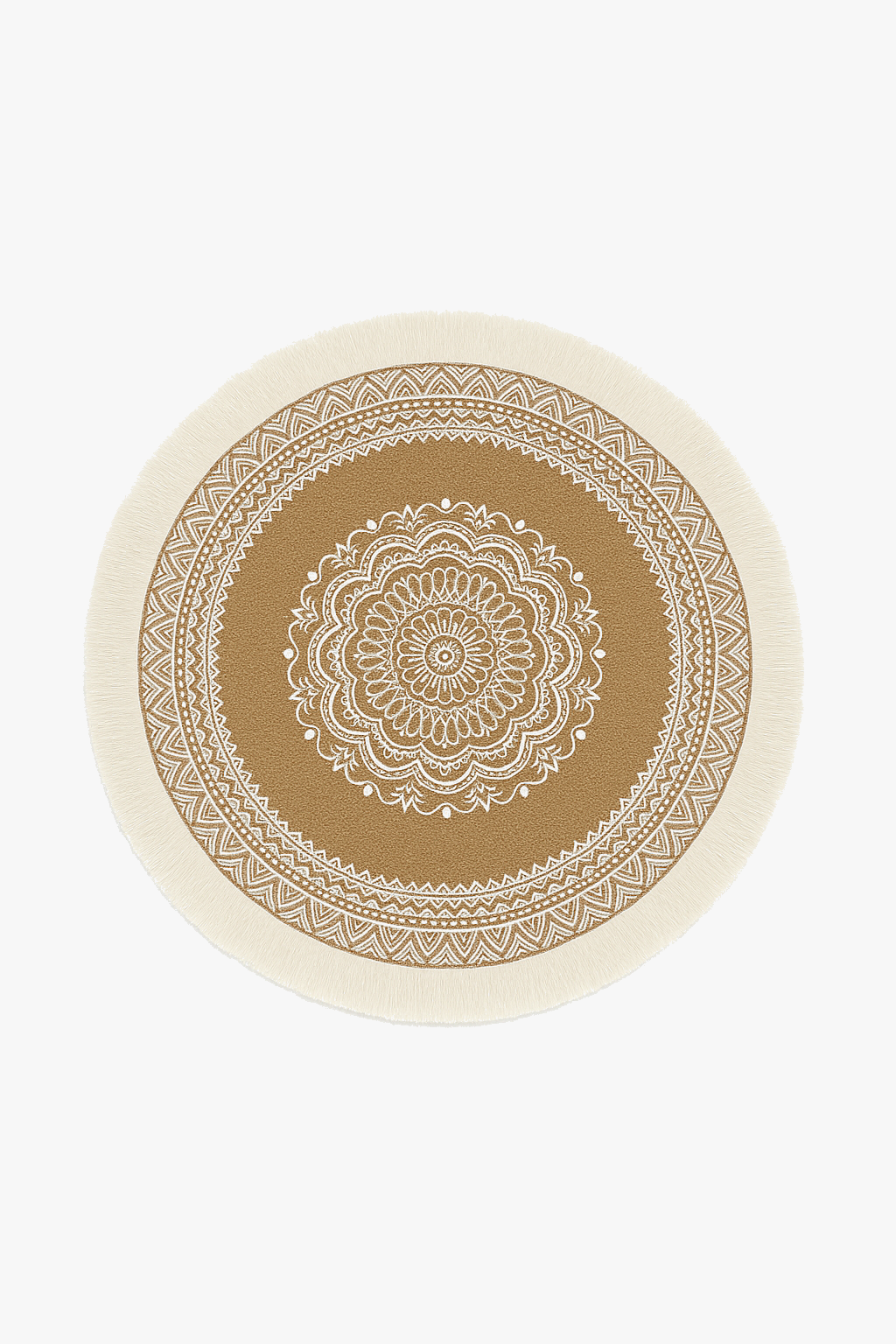 Round braided placemat with country-style pompoms