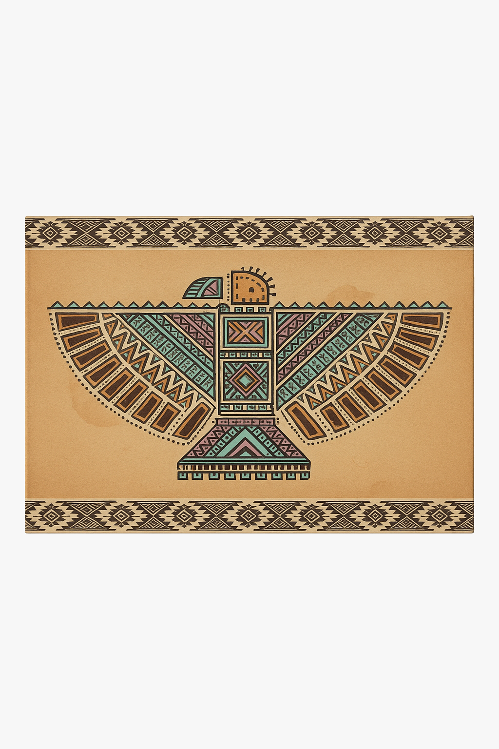 Tribal placemat set with hand-drawn folkloric birds