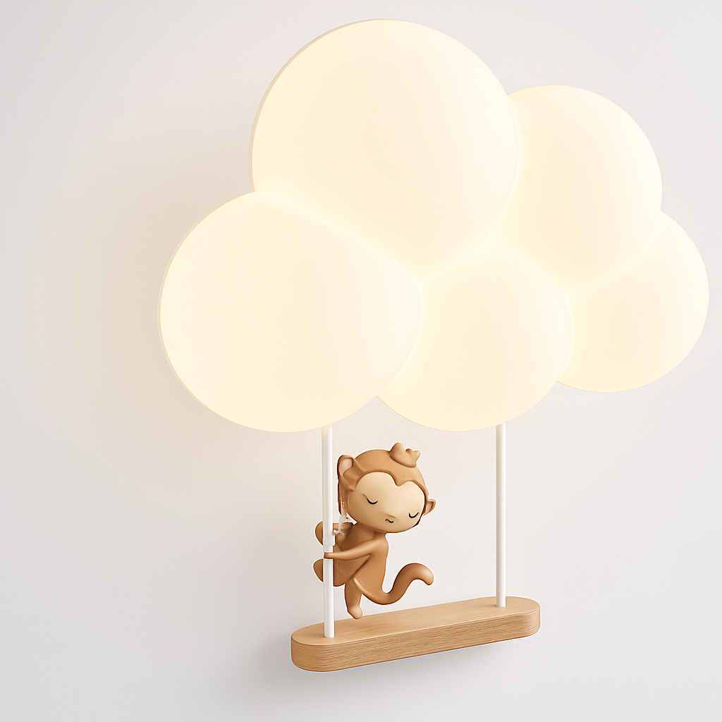 Monkey light cartoon animal wall lamp white cloud children's night light bedside lamp eye protection