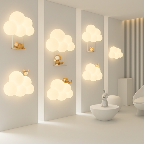 Monkey light cartoon animal wall lamp white cloud children's night light bedside lamp eye protection - vue 6 sur 13