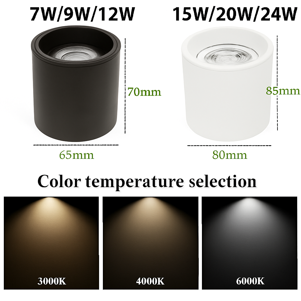 Surface mounted anti-glare dimmable LED downlights 7W-24W Epistar COB adjustable angle - vue 4 sur 6