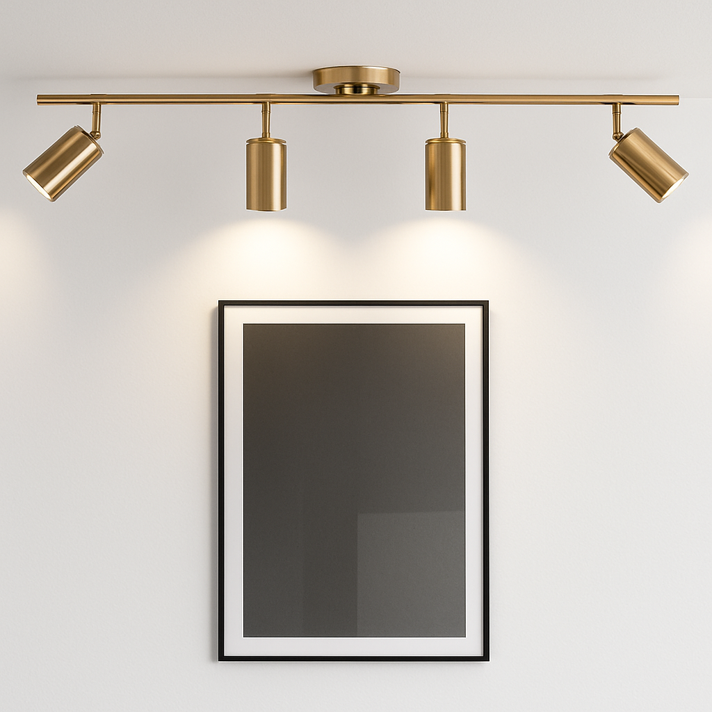Modern rounded LED spotlight in gold metal - vue 4 sur 11