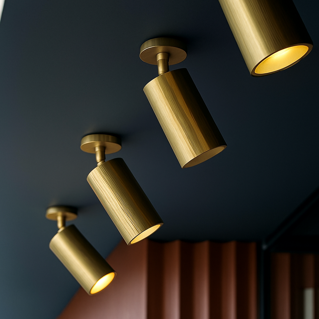 Modern rounded LED spotlight in gold metal - vue 6 sur 11