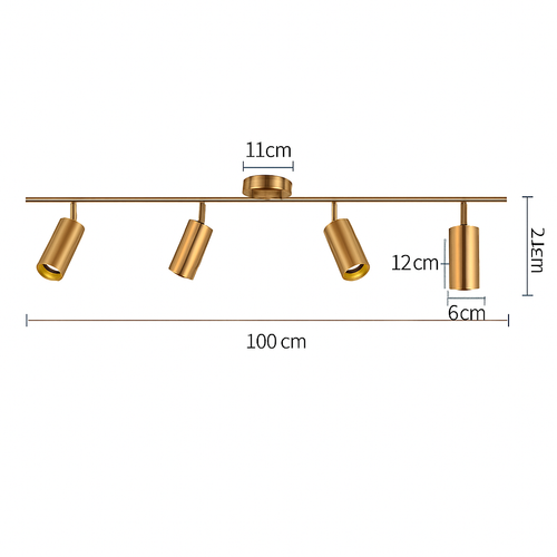 Modern rounded LED spotlight in gold metal - vue 9 sur 11