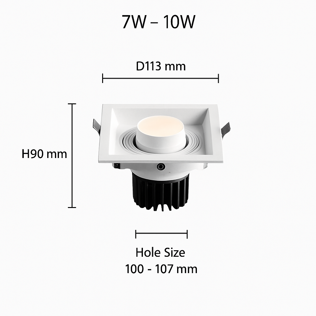 Modern LED spotlight with adjustable focus and recessed square design tiago - vue 7 sur 8