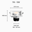 Modern LED spotlight with adjustable focus and recessed square design tiago