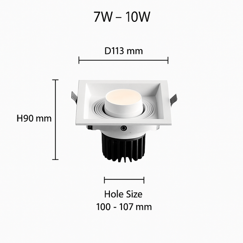 Modern LED spotlight with adjustable focus and recessed square design tiago - vue 7 sur 8
