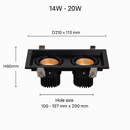 Modern LED spotlight with adjustable focus and recessed square design tiago
