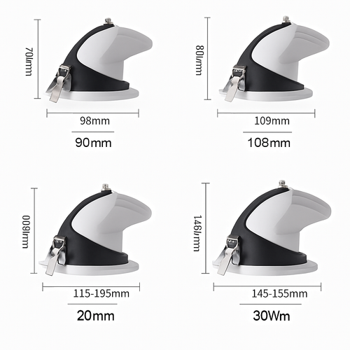 360° adjustable round LED spotlight in white aluminium - vue 5 sur 5