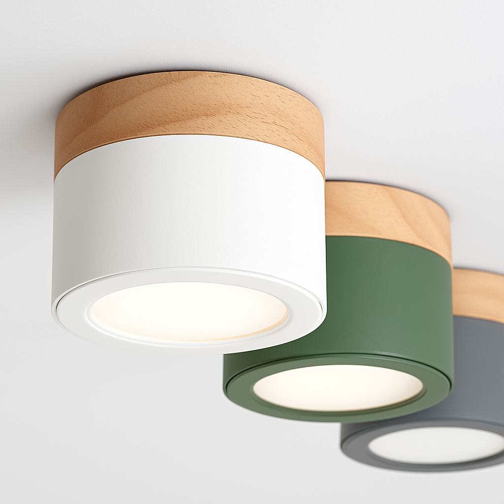 Cylindrical LED spotlight with wooden base Botimi