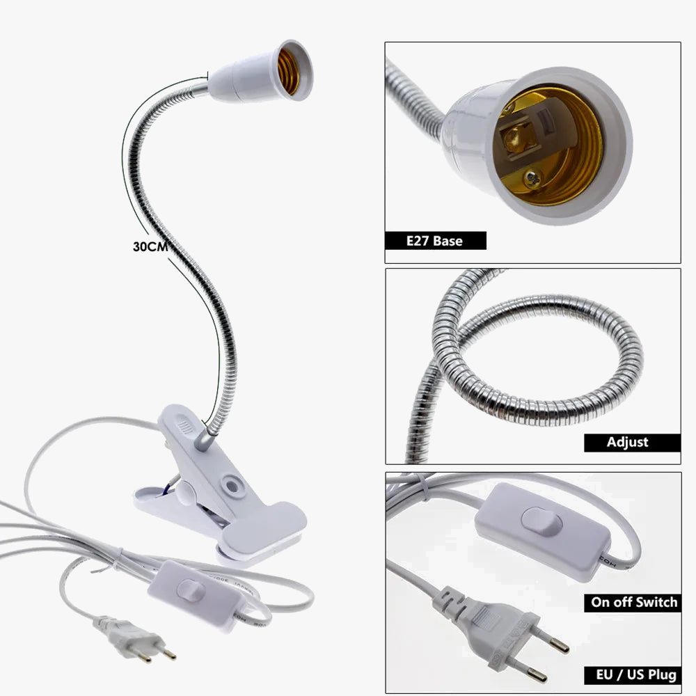 LED lamp holder with single/double socket and flexible switch