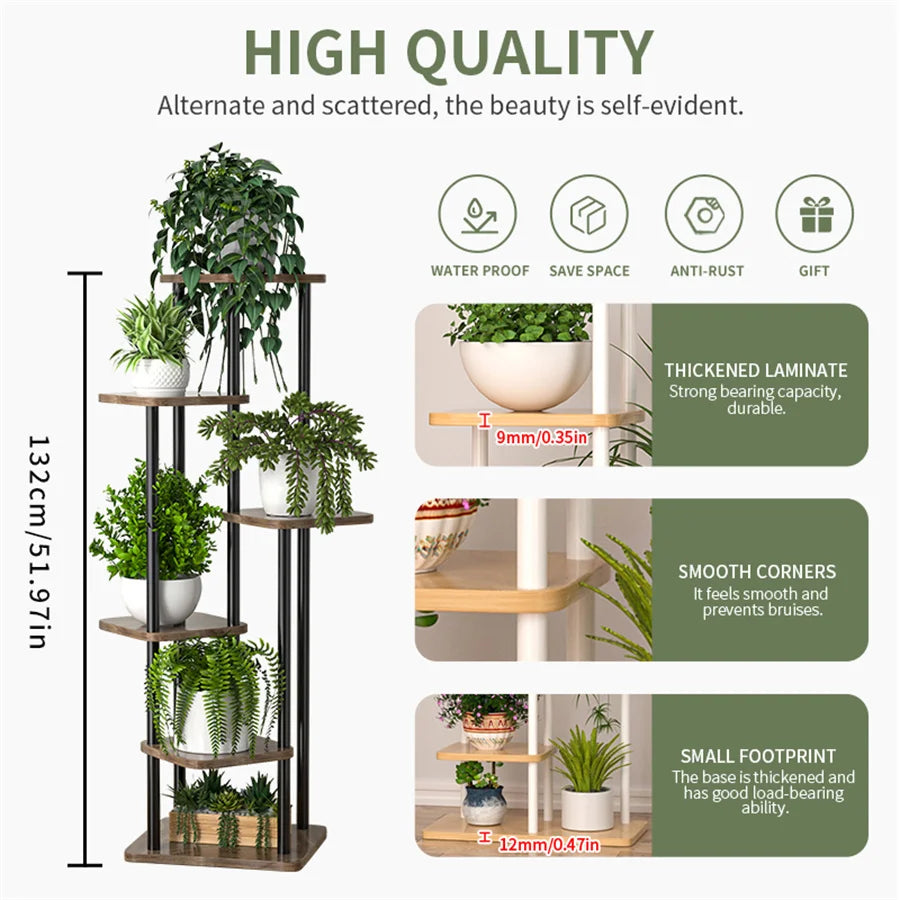 multi-tiered wooden plant and flower stand