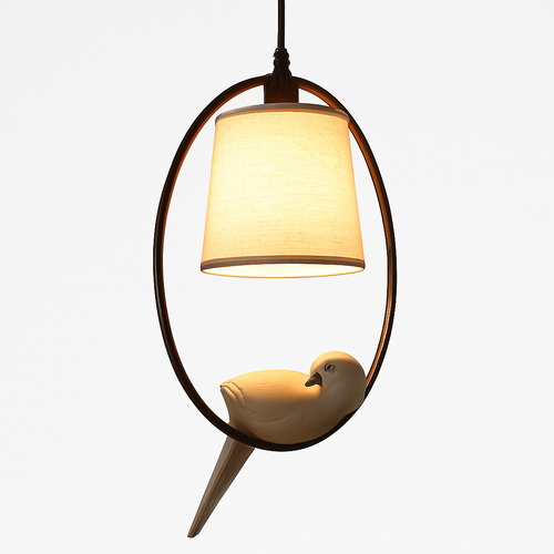 Pendant light with shade and perched bird LED