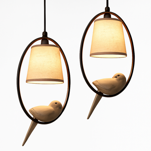 Pendant light with shade and perched bird LED - vue 2 sur 3