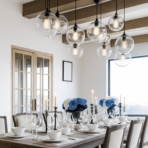Clear modern glass ball pendant light - vue 3 sur 7