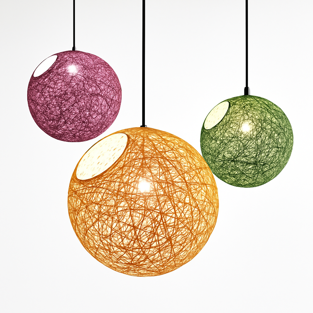 Wicker paper ball pendant light