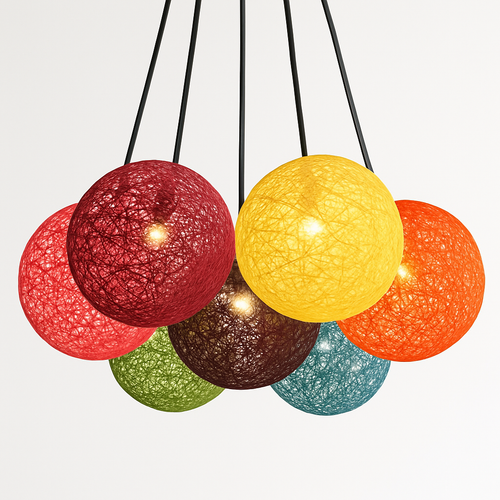 Wicker paper ball pendant light - vue 4 sur 15