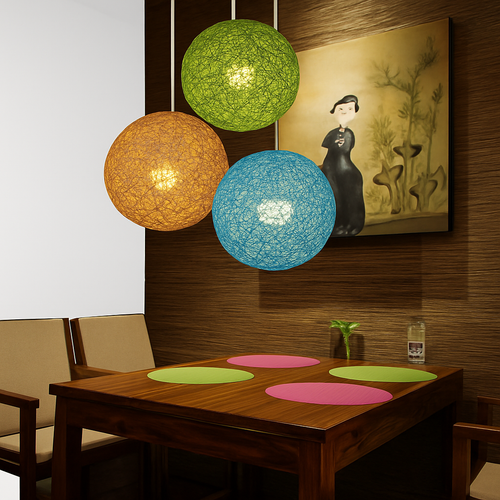 Wicker paper ball pendant light - vue 5 sur 15