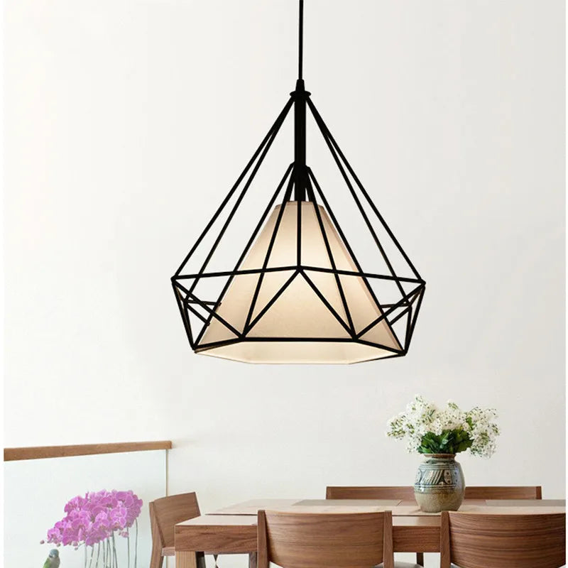 Minimalist black metal birdcage LED pendant light